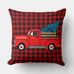 Vintage roter Pick-up-Truck, Büffelkariert, Feiert Kissen