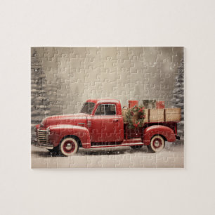 Vintage roter Pick-up-Truck Urlaub Puzzle