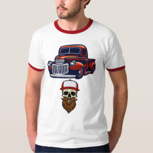 Vintage roter Pickup Truck bärtiger Totenkopf Retr T-Shirt