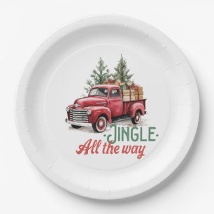 Vintage roter Pickup-Truck Jingle All The Way Pappteller