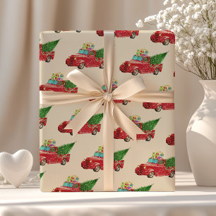 Vintage roter Pickup-Truck Weihnachten Geschenkpapier