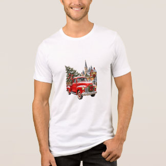 Vintage roter Pickup-Truck Weihnachtsbaum Schnee Tri-Blend Shirt