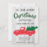 Vintage roter Pickup-Truck Weihnachtseinladung