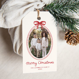 Vintage roter Schleife Weihnachten Creme Foto Urla Geschenkanhänger