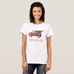 Vintage roter Spielzeug-LKW Frieden Liebe & Freude T-Shirt