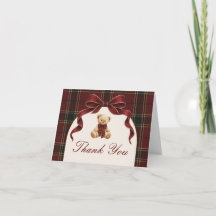 Vintage roter Tartan-Teddy-Bär-Dankeschön-Karte
