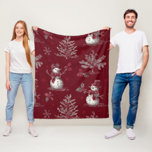 Vintage roter Toile-Christmas-Botanik - Schneemann Fleecedecke