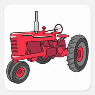 Vintage roter Traktor Quadratischer Aufkleber