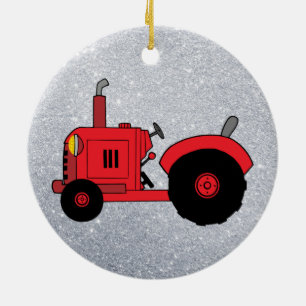 vintage roter Traktor Schmuckanhänger Keramikornament