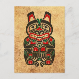 Vintage roter und grüner Haida-Geistbär Postkarte