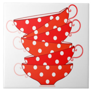 Vintage roter und weißer gepunkteter Teetasse skur Fliese
