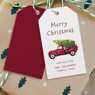 Vintage roter Wasserfarben-Weihnachts-LKW Geschenkanhänger