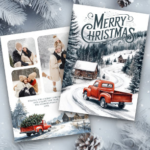 Vintage roter Weihnachts-LKW 3-Foto-Collage Feiertagskarte