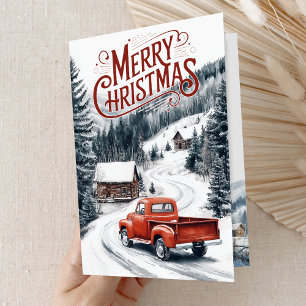 Vintage roter Weihnachts-LKW 4-Foto-Collage Feiertagskarte