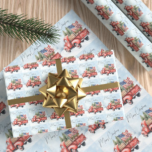 Vintage roter Weihnachts-LKW USA-Flagge Patriotisc Geschenkpapier