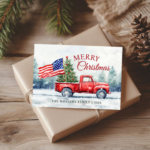 Vintage roter Weihnachts-LKW Weihnachtsbaum-Flagge Feiertagskarte