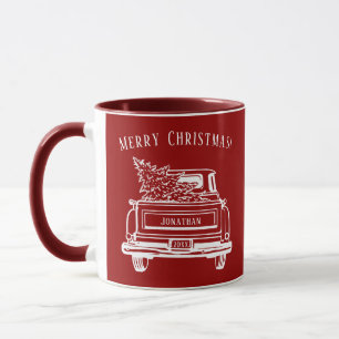 Vintage roter weißer LKW Frohe Weihnachten Tasse