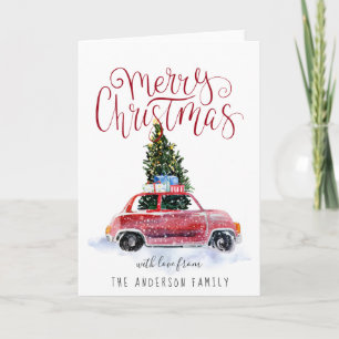 Vintage rotes Auto Weihnachtsgrußkarte Feiertagskarte
