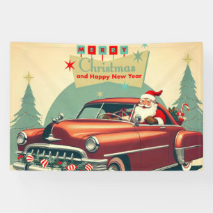 Vintage rotes Auto & Weihnachtsmann Banner
