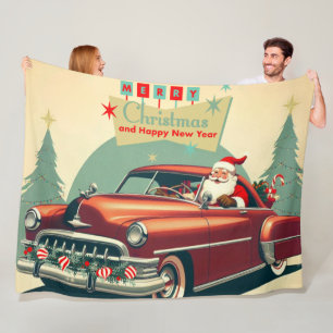 Vintage rotes Auto & Weihnachtsmann Fleecedecke
