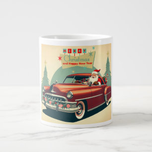 Vintage rotes Auto & Weihnachtsmann Jumbo-Tasse