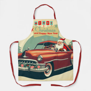 Vintage rotes Auto & Weihnachtsmann Schürze
