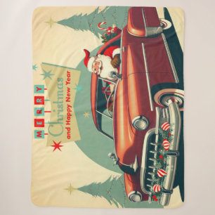 Vintage rotes Auto & Weihnachtsmann Sherpadecke