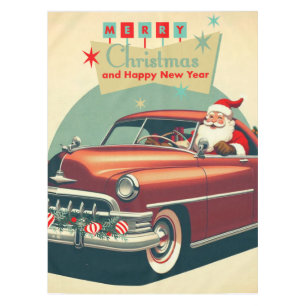 Vintage rotes Auto & Weihnachtsmann Tischdecke