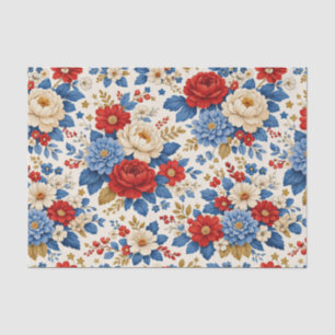 Vintage rotes blaues florales Volksmuster Seidenpapier