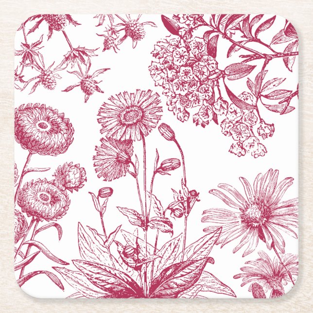 Vintage rotes Blumenmuster |Erntedankfest | Herbst Rechteckiger Pappuntersetzer (Vorderseite)