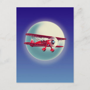 Vintage rotes Doppeldecker-Flugzeug Postkarte