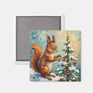 Vintage rotes Eichhörnchen Tannen-Weihnachten Magnet
