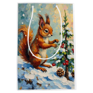 Vintage rotes Eichhörnchen Tannenbaum Weihnachten Mittlere Geschenktüte