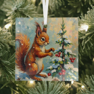 Vintage rotes Eichhörnchen Tannenbaum Weihnachten Ornament Aus Glas