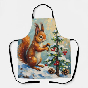 Vintage Rotes Eichhörnchen Tannenbaum Weihnachten Schürze