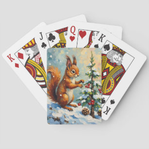 Vintage rotes Eichhörnchen Tannenbaum Weihnachten Spielkarten