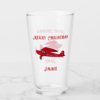 Vintage rotes Flugzeug Frohe Weihnachten Pint Soda Glas