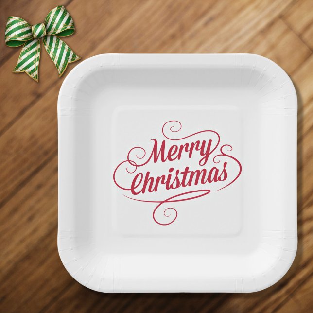 Vintage rotes Frohe Weihnachten elegantes Design Pappteller (Von Creator hochgeladen)