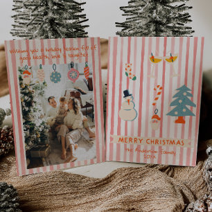 Vintage rotes illustriertes farbenfrohes Weihnacht Feiertagskarte