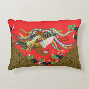 Vintage Rotes Japanisches Phönix-Vogel-Kunstwerk G Dekokissen
