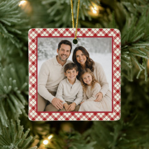 Vintage rotes Karo-Weihnachten Keramikornament