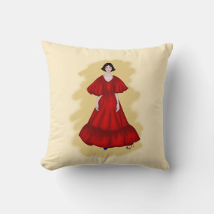 Vintage rotes Kleid und blaue Schuhe Croqui Kissen