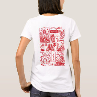 Vintage rotes Linolschnitt-Mystik-Flash-Sheet T-Shirt