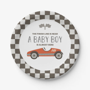 Vintage rotes Rennwagen-Baby-Shower Pappteller