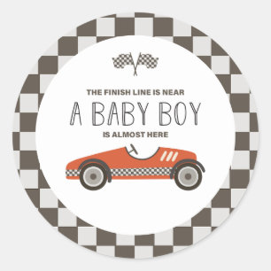 Vintage rotes Rennwagen-Baby-Shower Runder Aufkleber