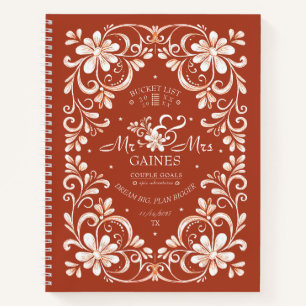 Vintage Rotes Rost Mr & Mrs Paar Bucket List Notizbuch