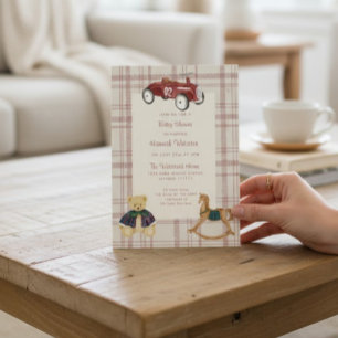 Vintage rotes Spielzeugauto-Baby-Shower-Einladung Einladung
