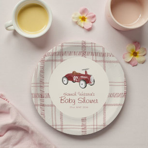 Vintage rotes Spielzeugauto-Baby-Shower-Papiertell Pappteller