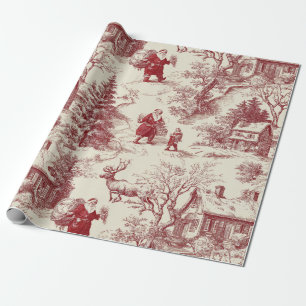 Vintage rotes Toile-Christmas-Dorf - Santa Geschenkpapier