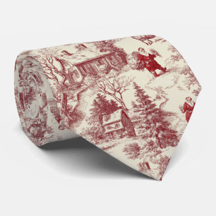 Vintage rotes Toile-de-Jouy-Christmasdorf - Weihna Krawatte
